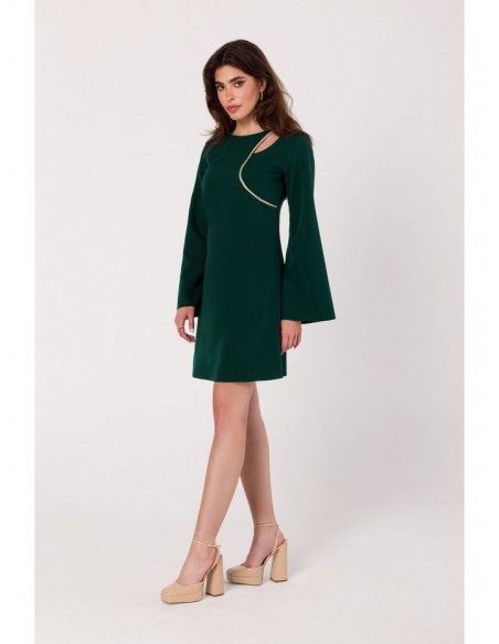 K181 Mini dress with split neckline - bottle green