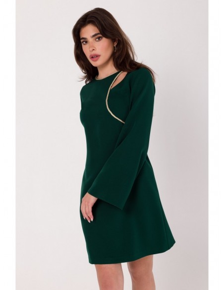 K181 Mini dress with split neckline - bottle green