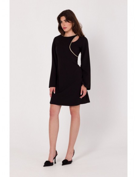 K181 Mini dress with split neckline - black