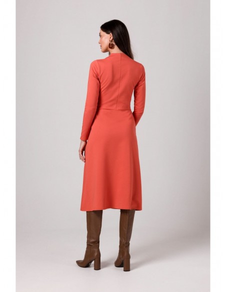 B266 Flared dress with patch pockets - brick red