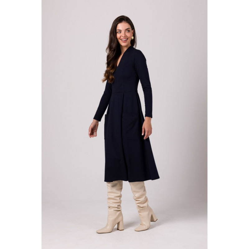 B266 Flared dress with patch pockets - navy blue 2