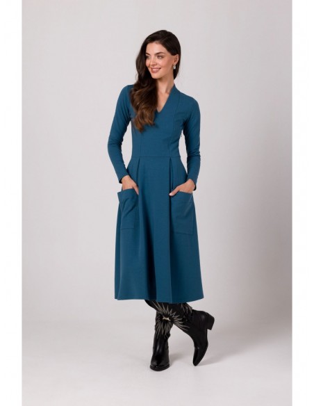 copy of B266 Flared dress with patch pockets - navy blue