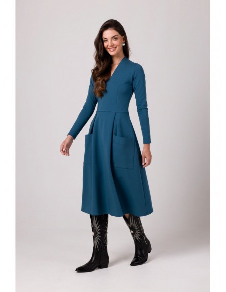 copy of B266 Flared dress with patch pockets - navy blue