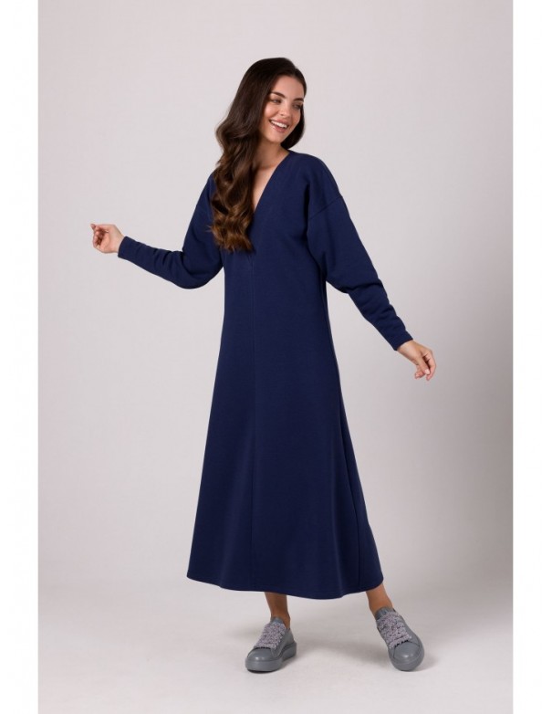 B267 Maxi dress with deep V neck - blue