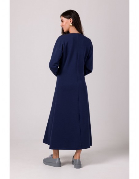 B267 Maxi dress with deep V neck - blue