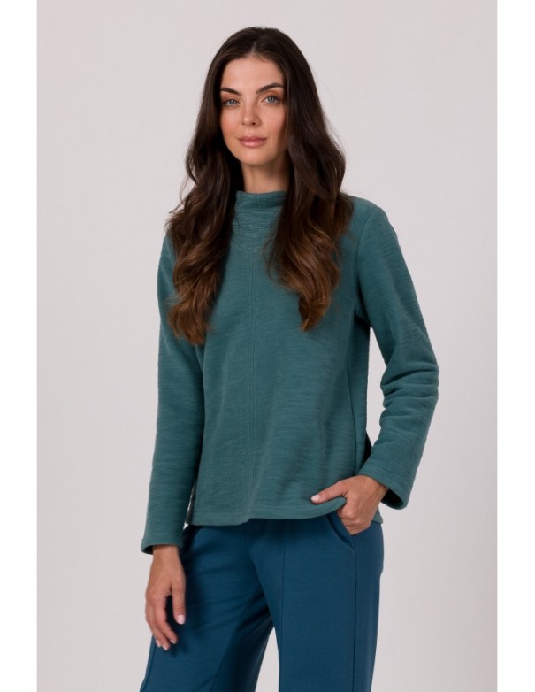 B268 Pullover top with high neck - turquoise