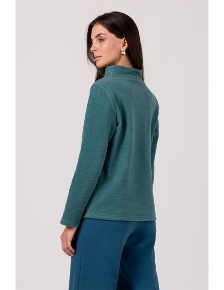 B268 Pullover top with high neck - turquoise