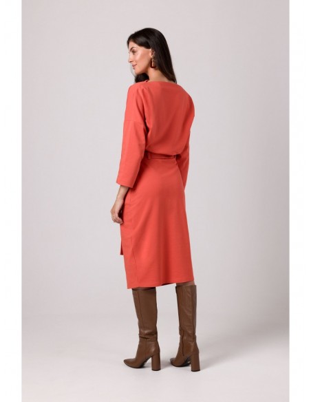 B269 Mid lenght dress with bloused top - brick red