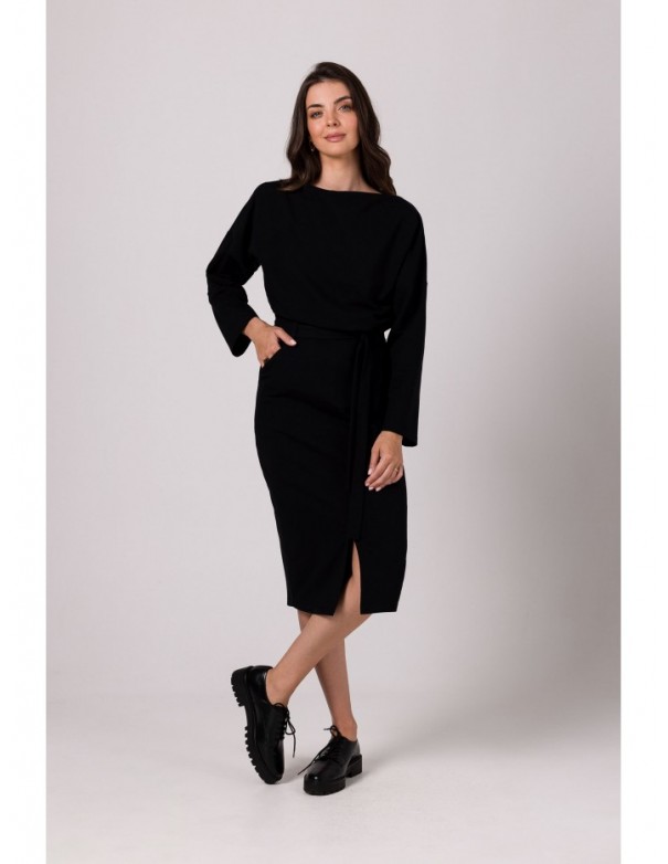 B269 Mid lenght dress with bloused top - black