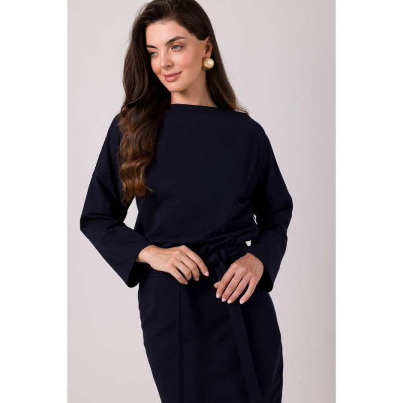 B269 Mid lenght dress with bloused top - navy blue 2