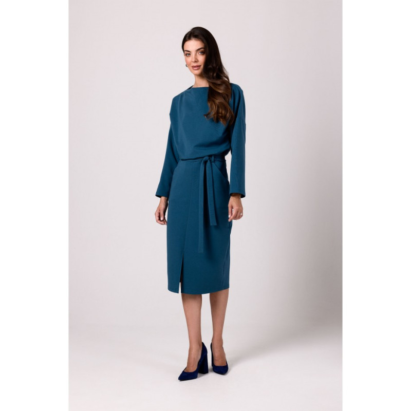 B269 Mid lenght dress with bloused top - ocean blue 2