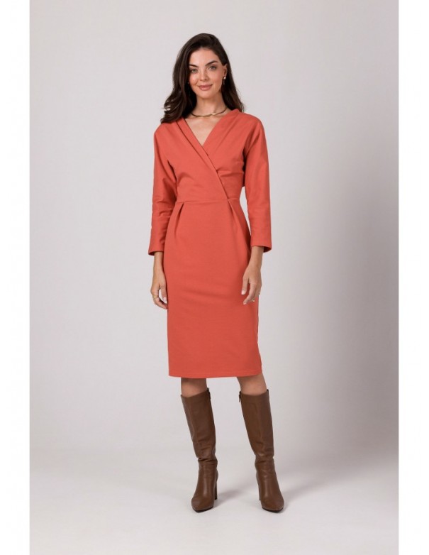 B271 Wrap detail dress - brick red