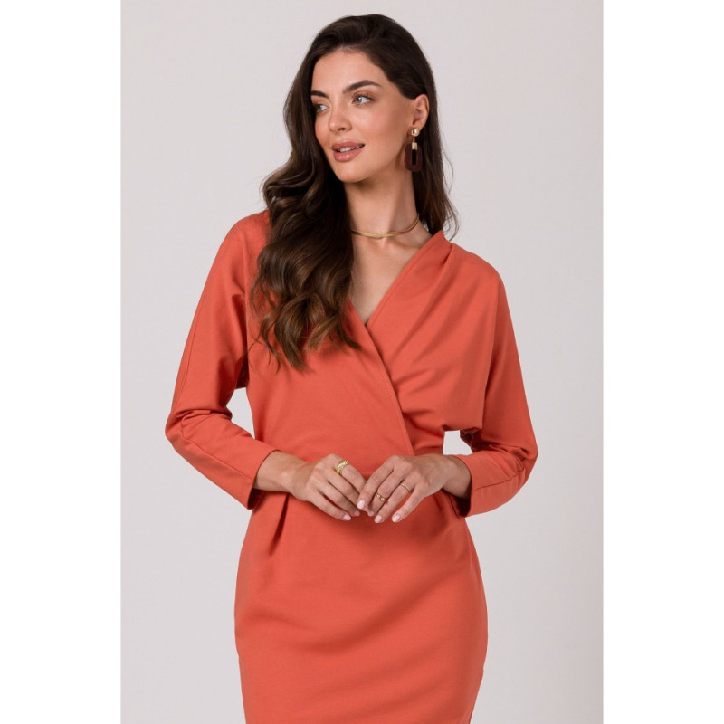 B271 Wrap detail dress - brick red 2