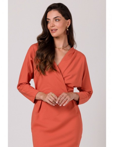 B271 Wrap detail dress - brick red