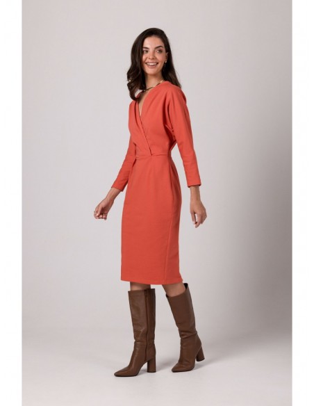 B271 Wrap detail dress - brick red