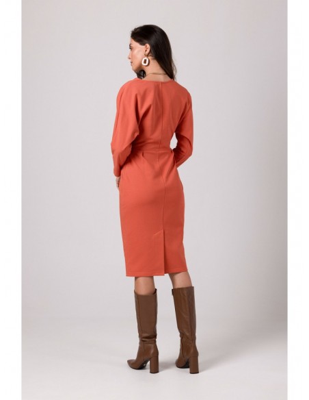 B271 Wrap detail dress - brick red