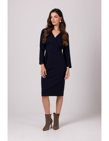 B271 Wrap detail dress - navy blue