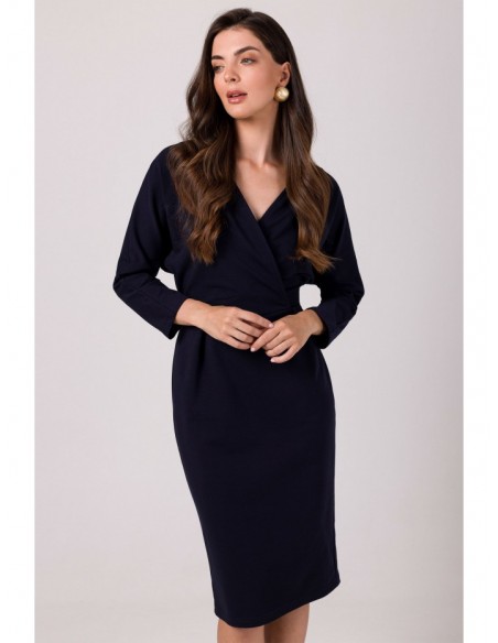 B271 Wrap detail dress - navy blue