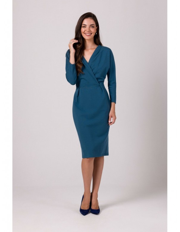 B271 Wrap detail dress - ocean blue