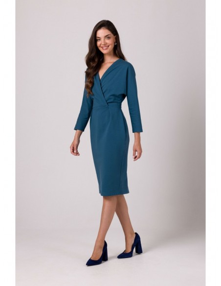 B271 Wrap detail dress - ocean blue