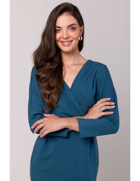 B271 Wrap detail dress - ocean blue