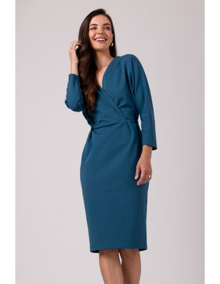 B271 Wrap detail dress - ocean blue