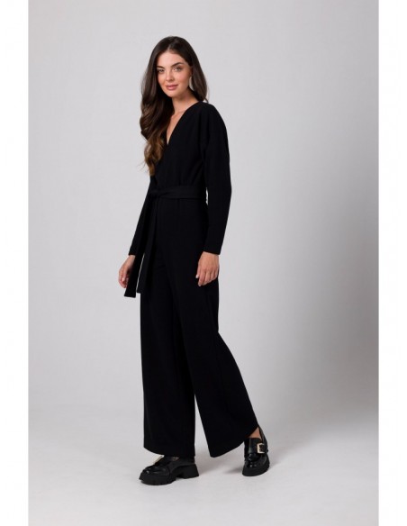 B272 Jumpsuit with deep V neck - black