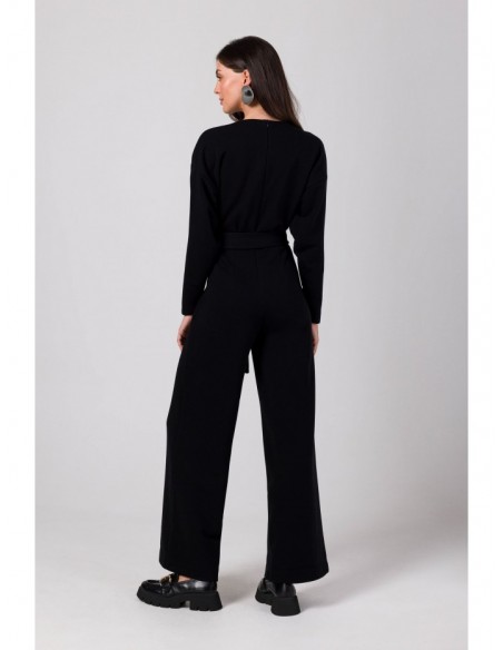 B272 Jumpsuit with deep V neck - black