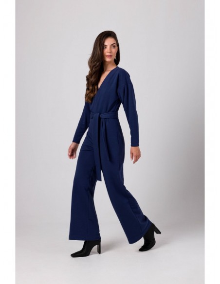 B272 Jumpsuit with deep V neck - blue