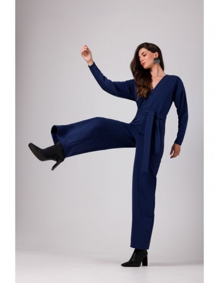 B272 Jumpsuit with deep V neck - blue