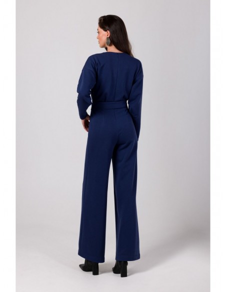 B272 Jumpsuit with deep V neck - blue