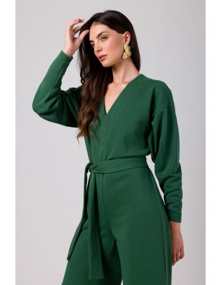B272 Jumpsuit with deep V neck - lawn green