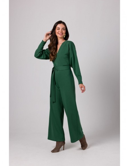 B272 Jumpsuit with deep V neck - lawn green