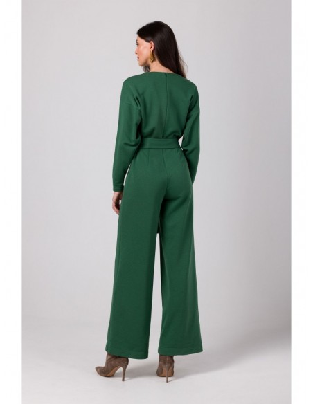 B272 Jumpsuit with deep V neck - lawn green