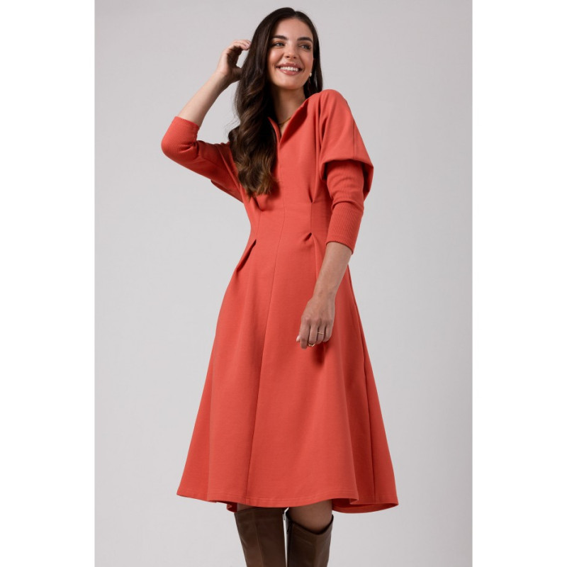B273 Flared dress with cinched waist - brick red 2