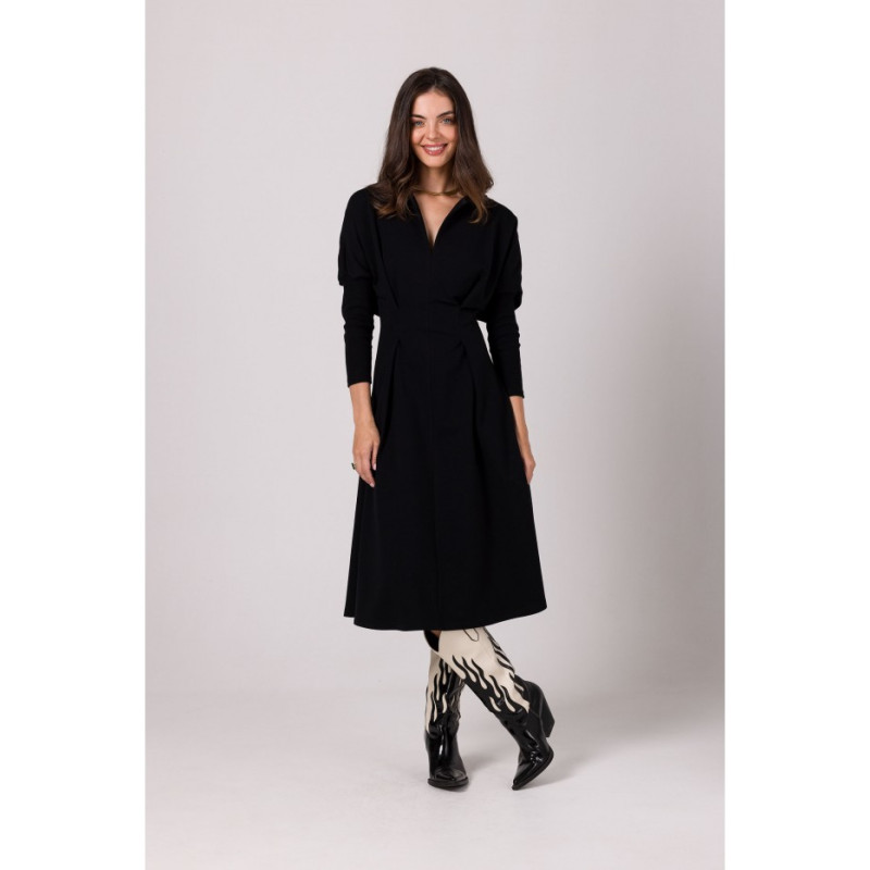 B273 Flared dress with cinched waist - black 2