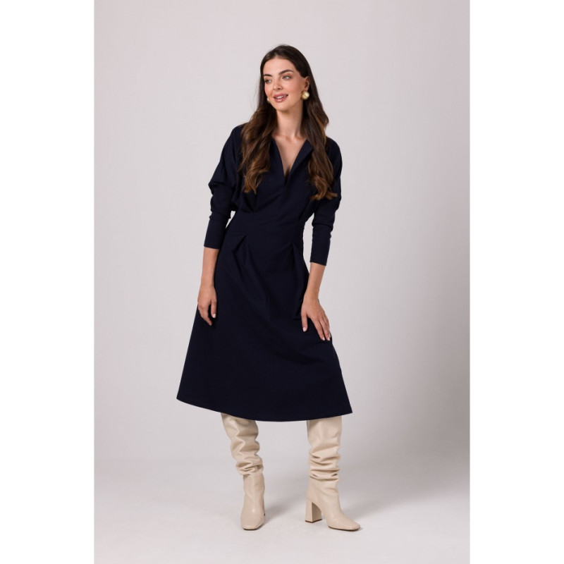 B273 Flared dress with cinched waist - navy blue 2