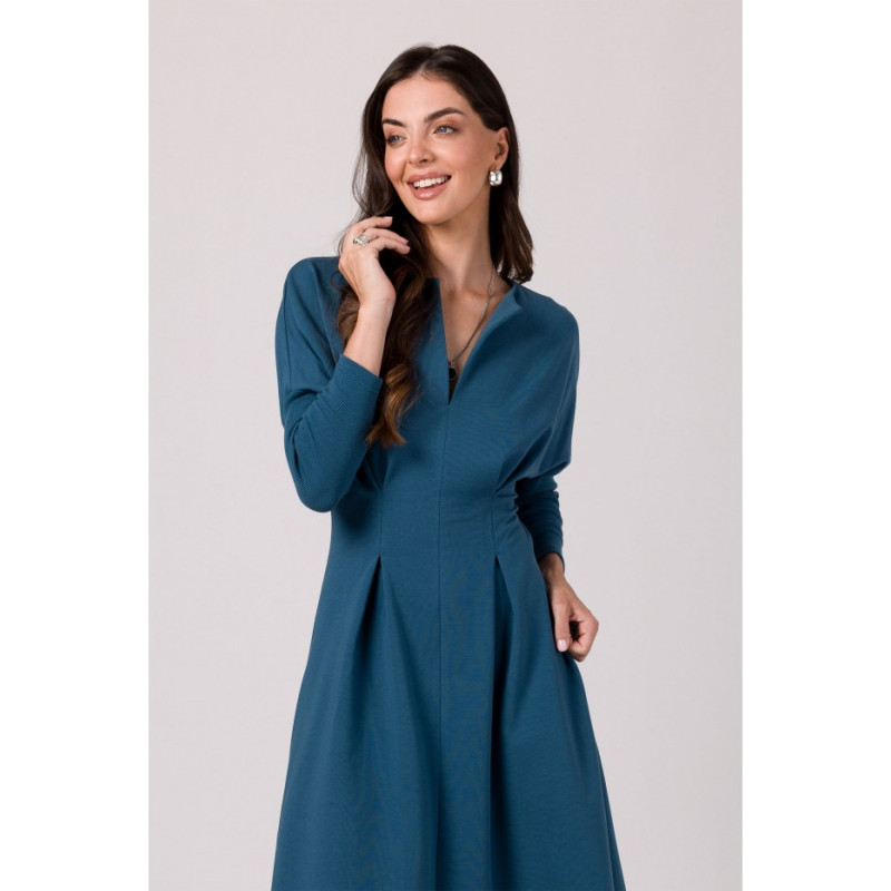 B273 Flared dress with cinched waist - ocean blue 2