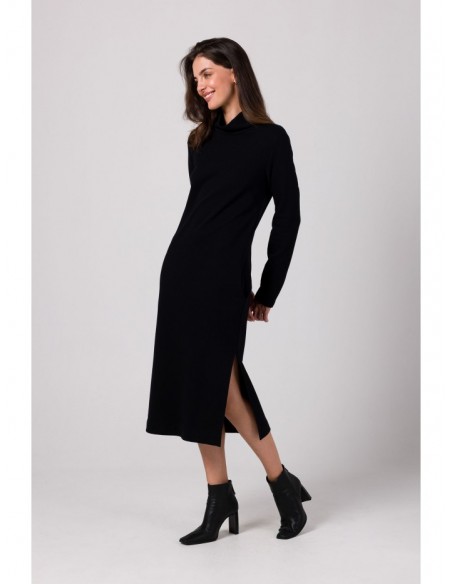 B274 Mid lenght dress with turtle neck - black