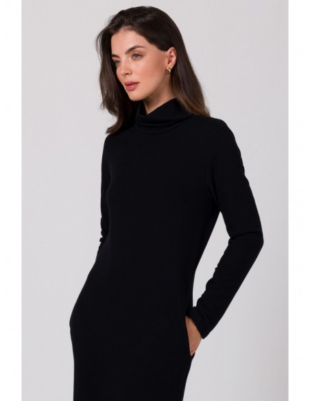 B274 Mid lenght dress with turtle neck - black