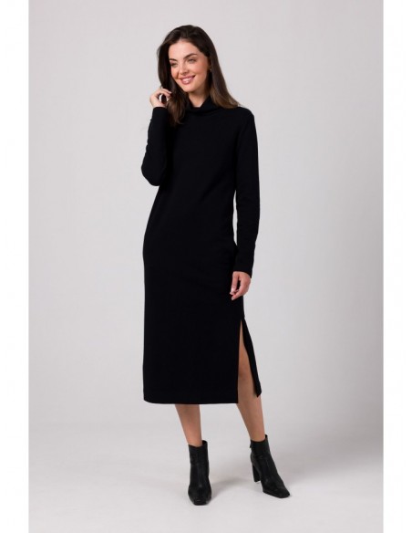B274 Mid lenght dress with turtle neck - black