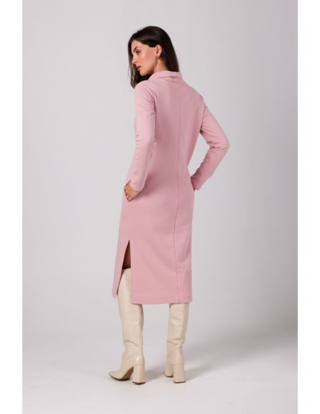 B274 Mid lenght dress with turtle neck - powder