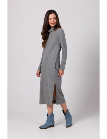 B274 Mid lenght dress with turtle neck - grey