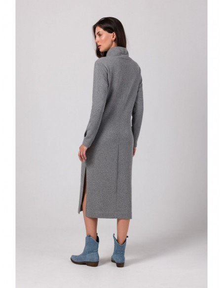 B274 Mid lenght dress with turtle neck - grey