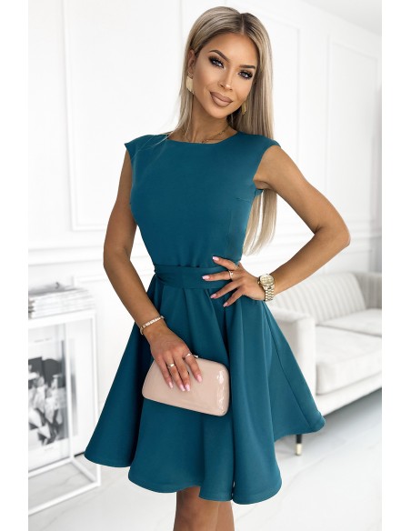  442-2 Flared dress with small sleeves - sea color 