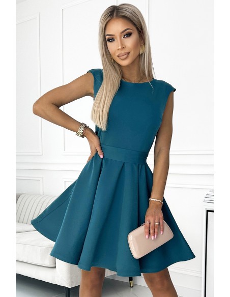  442-2 Flared dress with small sleeves - sea color 