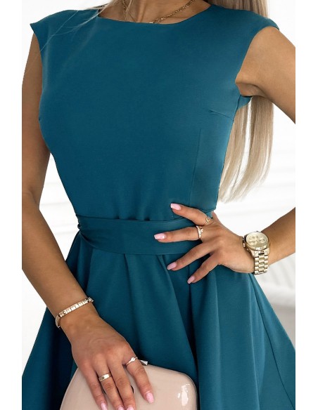  442-2 Flared dress with small sleeves - sea color 