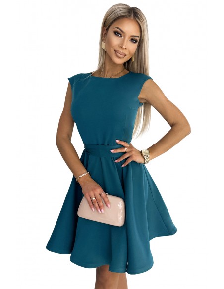  442-2 Flared dress with small sleeves - sea color 