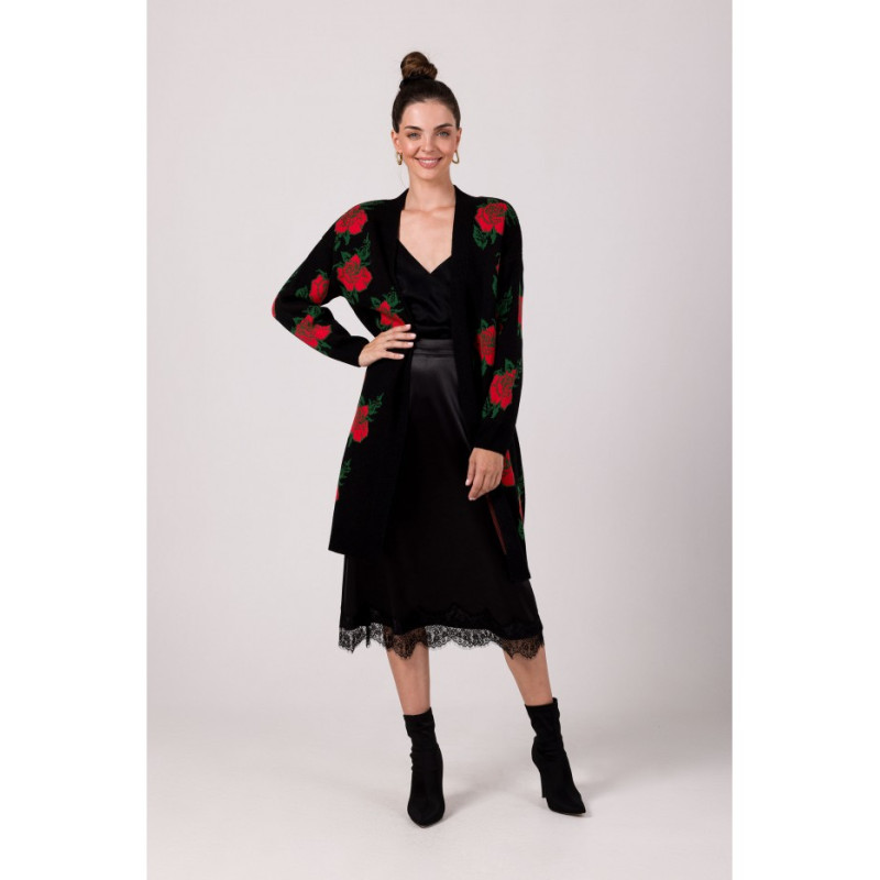 BK102 Jacquard cardigan with rose pattern - black 2