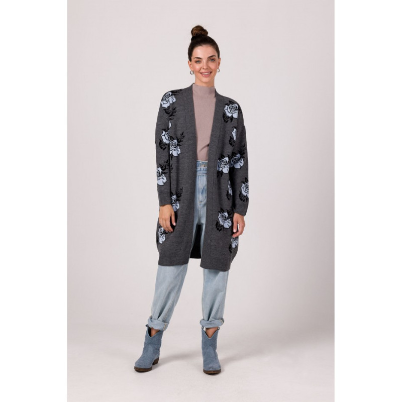 BK102 Jacquard cardigan with rose pattern - graphite 2